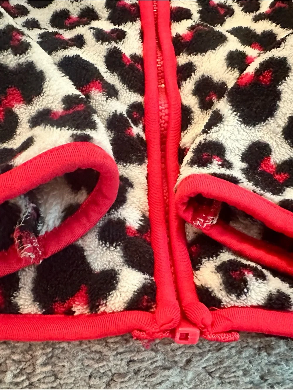 Disney Black, White and Pink Leopard Fleece Top with Red Trim